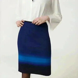 LOFT Blue Falls Ombre Skirt Size 2 Navy Office Business Casual Pencil Skirt